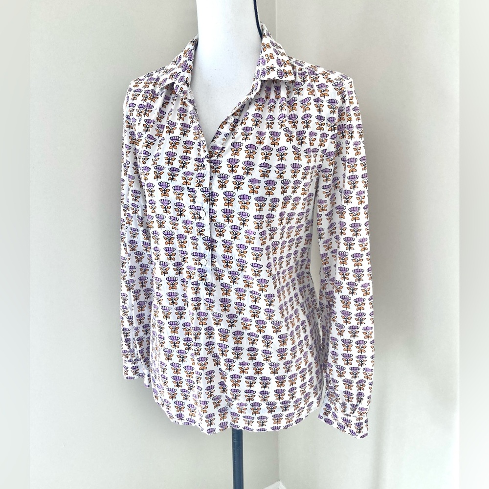 J Crew Gathered Popover Cotton Shirt in Block Print Floral Size 6 - Picture 5 of 12